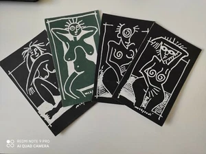 Lot Of 4 Drawings Ink / Felt On Cardboard Signed Omar Mahfoudi ( N.1981) - Picture 1 of 10