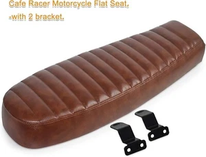 Motorcycle Brat Cafe Racer Flat Vintage Saddle Seat Brown 0165 - Picture 1 of 5