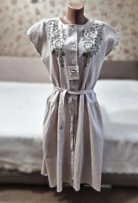 复古连衣裙 USSR 女式连衣裙长袍亚麻刺绣 Ivanovo — 第 1/4 张图片