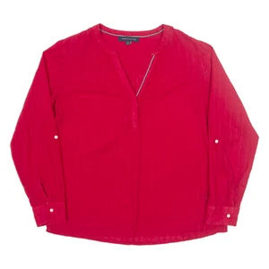 TOMMY HILFIGER Womens Blouse Red V-Neck Long Sleeve Striped L - Picture 1 of 6