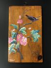 Vintage Signed Ruth Egbert Oil Painting on Wood Plank Flowers Bird Folk Art Tole