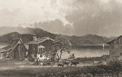 WINKLES (*1801) nach FROMMEL (19.Jhd), Landschaft am Attersee, Sst. Romantik - Bild 1 von 4