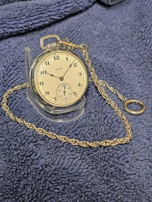 Vintage Elgin New Old Stock MINT condition Serviced w/ New Old Stock Chain RUNS! - Image 1 of 4