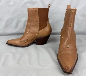 Vince Camuto Norley Ankle Boots Womens 8.5 M Tan Leather Western Studs Boho - Picture 1 of 13