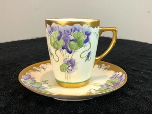 Wm Guerin Limoges France Chocolate Cup Saucer Gold Hand Painted Art Nouveau - Picture 1 of 13