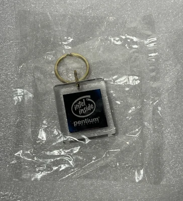 VTG Intel Inside Pentium Processor Keychain with CPU Chip Lucite Acrylic 90s NOS - Image 1 of 4