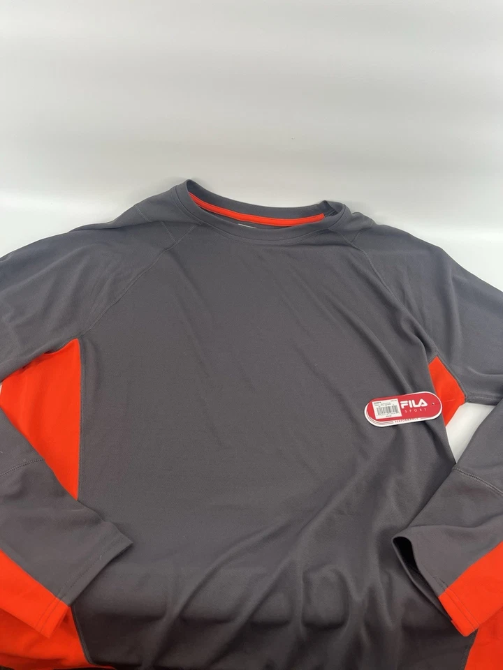 FILA Shirt Top 1/4 Zip Pullover Gray Long Sleeve Neutral Pocket Black Wick Strip