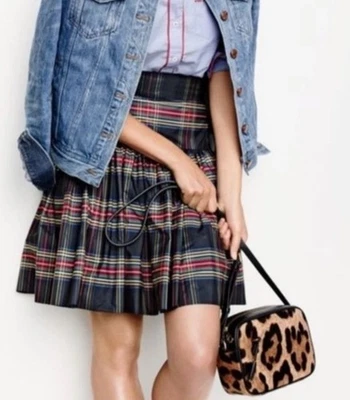 J. CREW Stewart Tartan Plaid Taffeta Skirt Womens Size 8 - Image 1 of 4