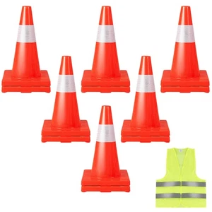 Paquete de 12 conos de tráfico 18" seguridad vial PVC construcción con chaleco de seguridad - Imagen 1 de 10