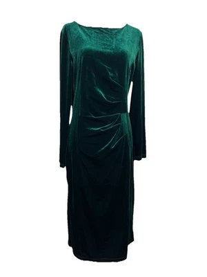 Vestido Midi Belle Poque Verde Terciopelo Manga Larga Clásico Vacaciones Navidad-L Foto 1 de 4