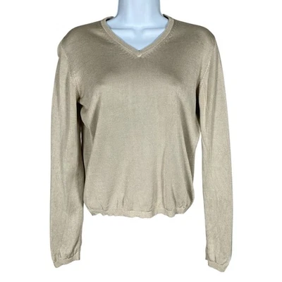 Vintage Emanuel Ungaro 100% Silk Knit Sweater M Long Sleeve V Neck Lightweight - Image 1 of 4
