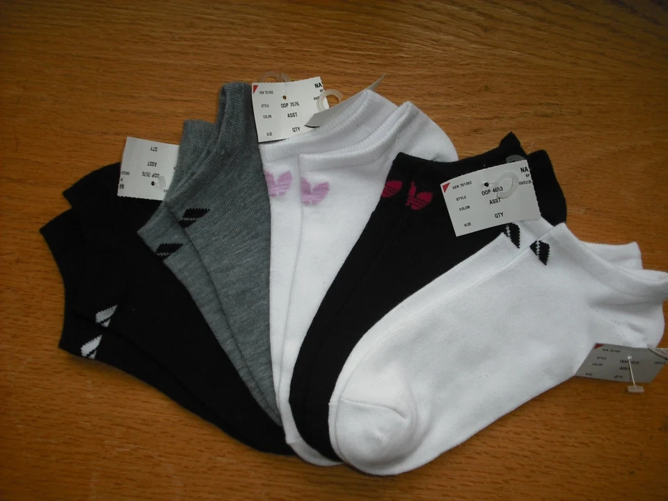 Womens NWT ADIDAS No-Show Socks 5prs Lightweight Black White Gray Sz:M-L (7-10) - Image 1 of 1