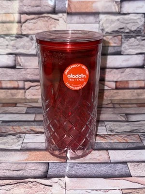 ALADDIN Diamond Cut Acrylic Tumbler Red Double Wall No Straw Light Scuffs 16oz - Image 1 of 4