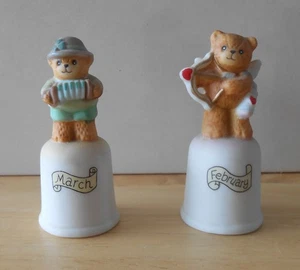 Super Sweet! ~ PRECIOUS MOMENTS Thimbles ~ Lot of 2 ~ March + February ~ Teddies - Picture 1 of 3