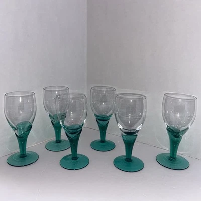 Pier 1 Imports Green Blown Glass Tulip Stem Cordial Dessert Wine Set Of 6 - Image 1 of 4