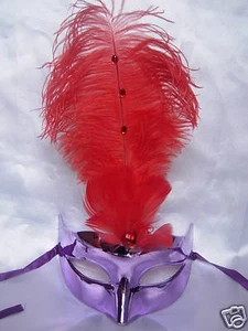 3 Purple Halloween Eye Feather Mask Fancy Dress Night Party Red N - Picture 1 of 1