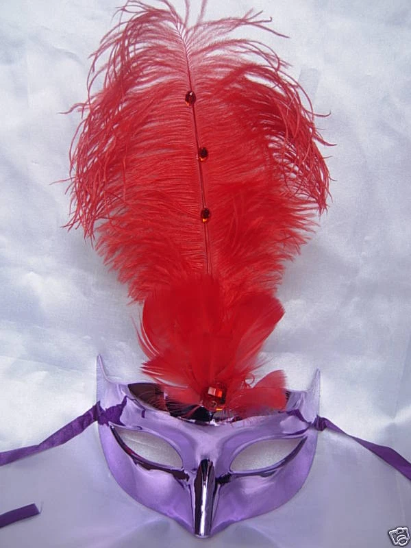 3 Purple Halloween Eye Feather Mask Fancy Dress Night Party Red N - Image 1 of 1