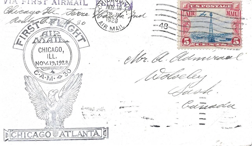 First Airmail Flight Chicago - Saint Paul MN November 19 1928 AAMC#30S1 - Image 1 of 1