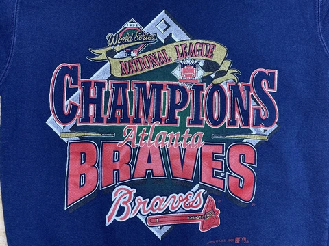 Vintage MLB 1992 Atlanta Braves World Series Navy Blue Kids Sweatshirt Medium Cover