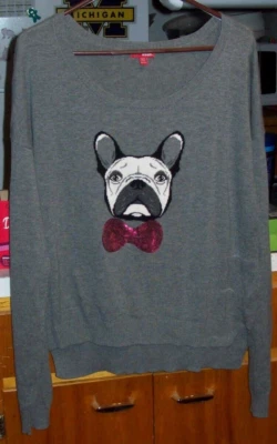 Suéter Bongo Mujer XL Frenchie Bulldog Francés con Corbata ROJA Divertido Gris Ligero Foto 1 de 4