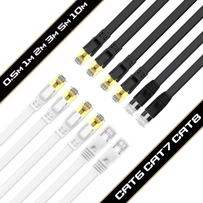 Patchkabel Internet Netzwerk Lan Flachkabel Ethernet Highspeed Kabel Cat 8 7 6 - Bild 1 von 4