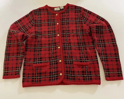 Cardigã suéter xadrez vermelho vintage feminino pequeno botões dourados avó aconchegante - Imagem 1 de 4