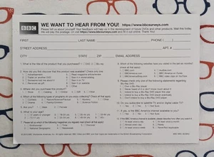 BBC Video US DVD/Blu-Ray Survey Card 2010 - Unused - Picture 1 of 2