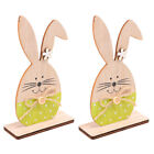2 Pcs Wooden Ornaments Spring Bunny Centerpiece Statues Crafts