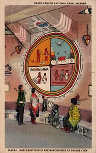 POSTAL DE FRED HARVEY Pinturas Hopi en la Atalaya a Vista del Desierto, Kabotie - Imagen 1 de 2