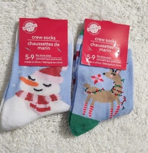 Brand-New Set of Two Kid's Christmas Themed-Reindeer & Snowman Sz. 5-9 Crew Sock - Picture 1 of 3