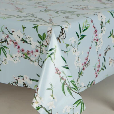 Blue Ground With Blossom Flowers  Pvc Vinyl Wipe Clean Tablecloths - Image 1 of 2