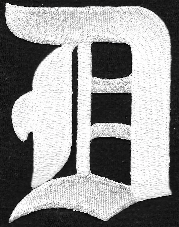3" Fancy White Old English Alphabet Letter D Embroidered Patch - Image 1 of 1