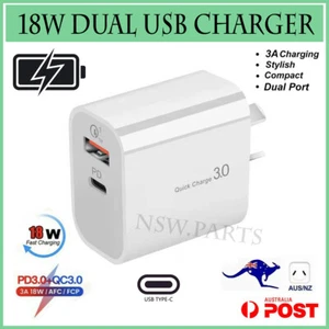 18W DUAL USB Type-C Wall Charger Adapter For iPhone 16 15 Plus 14 13 12 Pro Max - Picture 1 of 5