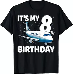 It's My 8th Birthday Airplane 8 year old Birthday Boy Girl T-Shirt Hoodie - Picture 1 of 11