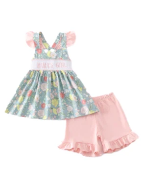 New Boutique Mama's Girl Shorts Set Embroidered Size 6 Floral Ruffle Outfit - Image 1 of 3