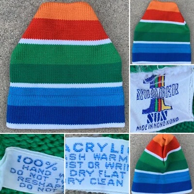 винтажный номер 1 солнце акриловая шапка кепка лыж снега в полоску 70-х 1970-х 80-х - Изображение 1 из 4