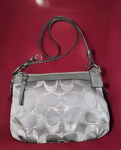 Coach Purse Silver Gray Mia Signature Lurex Convertible Shoulder Bag 15752 Satin - Picture 1 of 10