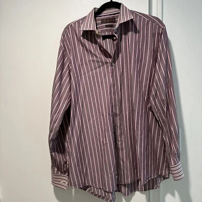 Camisa de vestir Etro Milano a rayas con botones púrpura marrón 44 calce ajustado Italia Foto 1 de 4