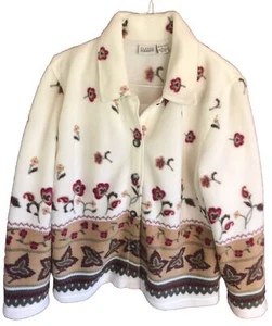 Womens Jacket Size L White Floral Lightweight Soft Poly Classic Elements EUC - Picture 1 of 8