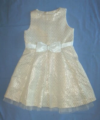 Gymboree Girls Gold Metallic Holiday Dress Portrait Party Tulle Trim Size 7 EUC - Image 1 of 4
