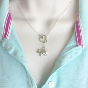 I Love Pig Handcrafted Antique Silver Hand Crafted 18" Lariat Style Y Necklace. - Picture 1 of 6