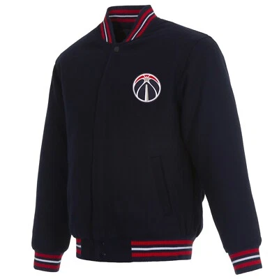 Chaqueta reversible de lana diseño JH Washington Wizards de la NBA con 2 parches delanteros logotipo Foto 1 de 4