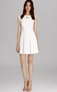Abito Karen Millen bianco senza maniche zig zag jacquard nuovo con etichette taglia US 8 $299 - Foto 1 di 16