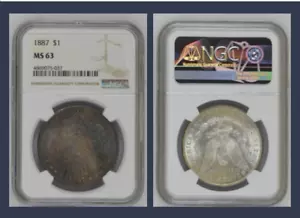 1887 Morgan Silver Dollar - NGC MS63 Toned - Extremely Toned Face Bright Obverse - Picture 1 of 7