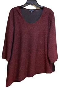 Slinky Brand Red Sparkly Tunic 3/4 Sleeve Asymmetric Top Size XL EUC - Picture 1 of 10