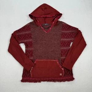 Miss Me Sweater Size Small Red Hooded Fringe Sequins Aztec Boho - Picture 1 of 11