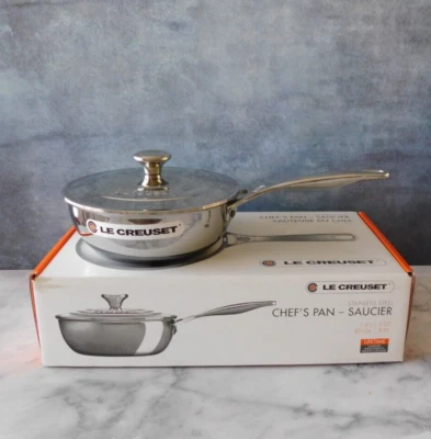 Le Creuset Tri-Ply Stainless Steel Saucier Pan with Lid, 2 Quart - New - Image 1 of 4