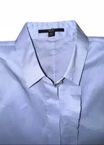 HUGO BOSS Cap Slv Detachable Ruffle Front Poplin Cotton Blnd Blouse sz 8, Blue - Picture 1 of 11