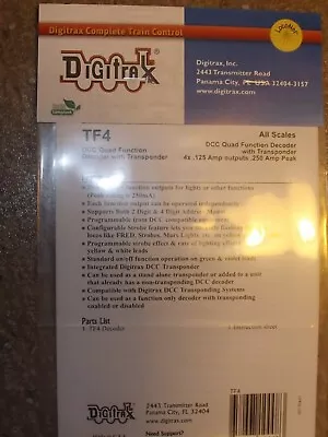 Digitrax - TF-4  DCC QUAD FUNCTION  WIRED  DECODER W/TRANSPONDER  - NIB - Image 1 of 2