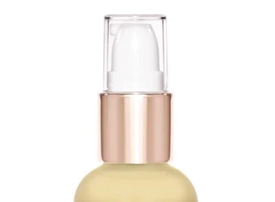 2 oz / 60 ml Frosted Glass Boston Round Bottles White Pump Top Gold Collar - Lot - Image 1 of 2